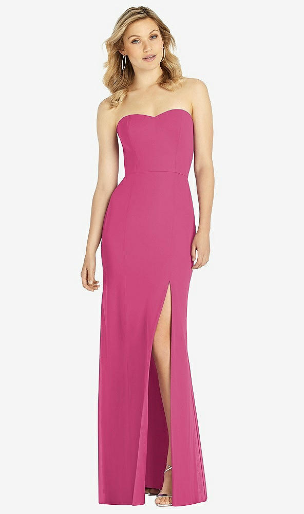 Front View - Tea Rose Strapless Chiffon Trumpet Gown with Front Slit