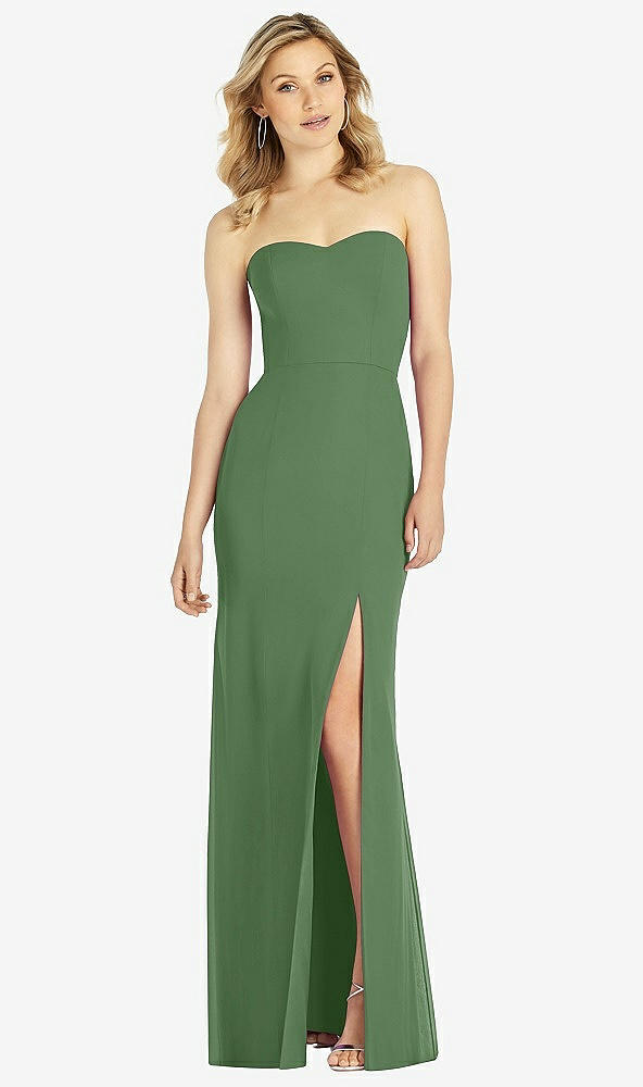Front View - Vineyard Green Strapless Chiffon Trumpet Gown with Front Slit