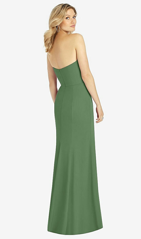 Back View - Vineyard Green Strapless Chiffon Trumpet Gown with Front Slit