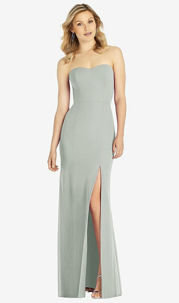 Front View - Willow Green Strapless Chiffon Trumpet Gown with Front Slit