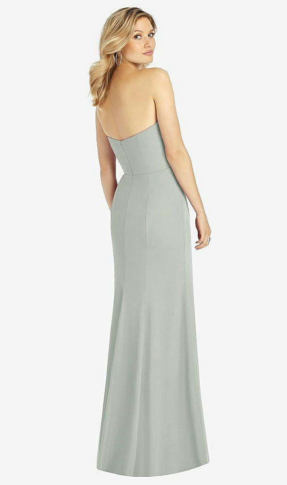 Back View - Willow Green Strapless Chiffon Trumpet Gown with Front Slit