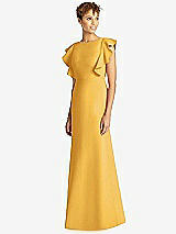 Front View Thumbnail - NYC Yellow Ruffle Cap Sleeve Open-back Trumpet Gown