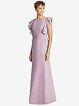 Front View Thumbnail - Suede Rose Ruffle Cap Sleeve Open-back Trumpet Gown