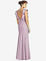 Rear View Thumbnail - Suede Rose Ruffle Cap Sleeve Open-back Trumpet Gown