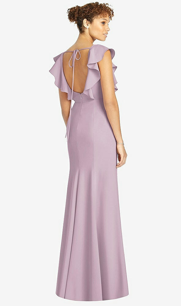 Back View - Suede Rose Ruffle Cap Sleeve Open-back Trumpet Gown