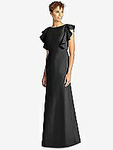 Front View Thumbnail - Black Ruffle Cap Sleeve Open-back Trumpet Gown