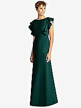 Front View Thumbnail - Evergreen Ruffle Cap Sleeve Open-back Trumpet Gown