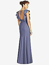 Rear View Thumbnail - French Blue Ruffle Cap Sleeve Open-back Trumpet Gown