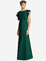 Front View Thumbnail - Hunter Green Ruffle Cap Sleeve Open-back Trumpet Gown