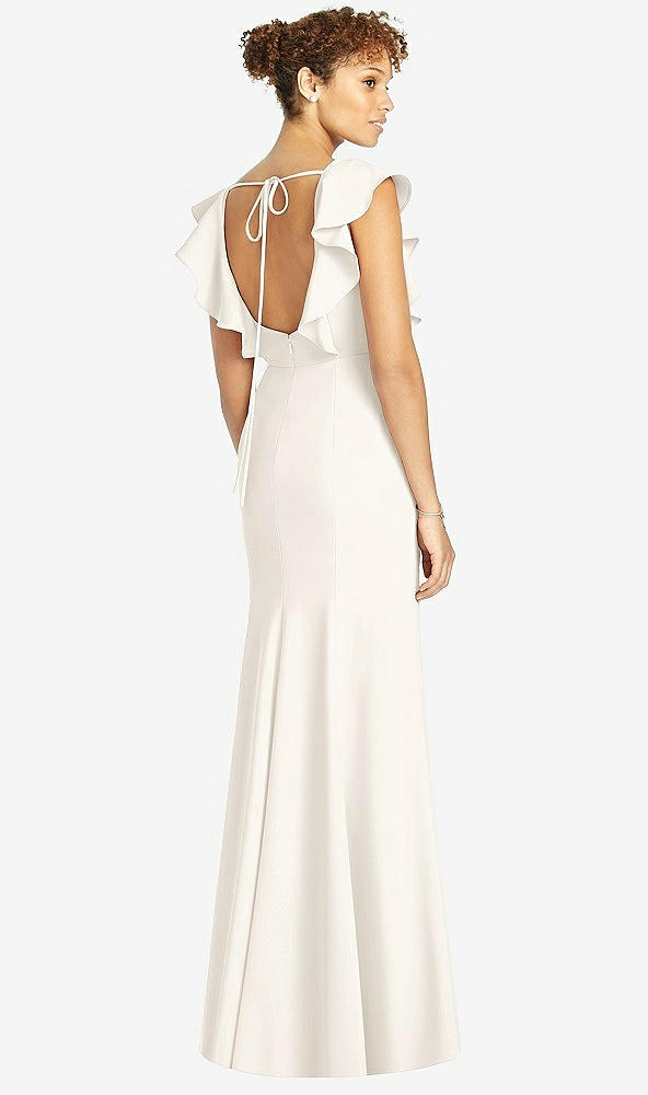 Back View - Ivory Ruffle Cap Sleeve Open-back Trumpet Gown