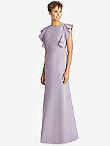 Front View Thumbnail - Lilac Haze Ruffle Cap Sleeve Open-back Trumpet Gown