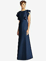 Front View Thumbnail - Midnight Navy Ruffle Cap Sleeve Open-back Trumpet Gown