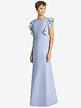 Front View Thumbnail - Sky Blue Ruffle Cap Sleeve Open-back Trumpet Gown