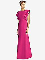 Front View Thumbnail - Think Pink Ruffle Cap Sleeve Open-back Trumpet Gown