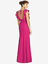 Rear View Thumbnail - Think Pink Ruffle Cap Sleeve Open-back Trumpet Gown