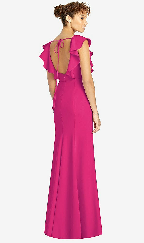 Back View - Think Pink Ruffle Cap Sleeve Open-back Trumpet Gown