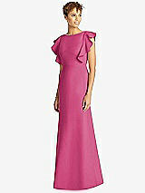 Front View Thumbnail - Tea Rose Ruffle Cap Sleeve Open-back Trumpet Gown