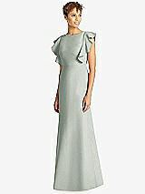 Front View Thumbnail - Willow Green Ruffle Cap Sleeve Open-back Trumpet Gown