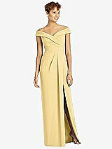 Front View Thumbnail - Buttercup Cuffed Off-the-Shoulder Faux Wrap Maxi Dress with Front Slit