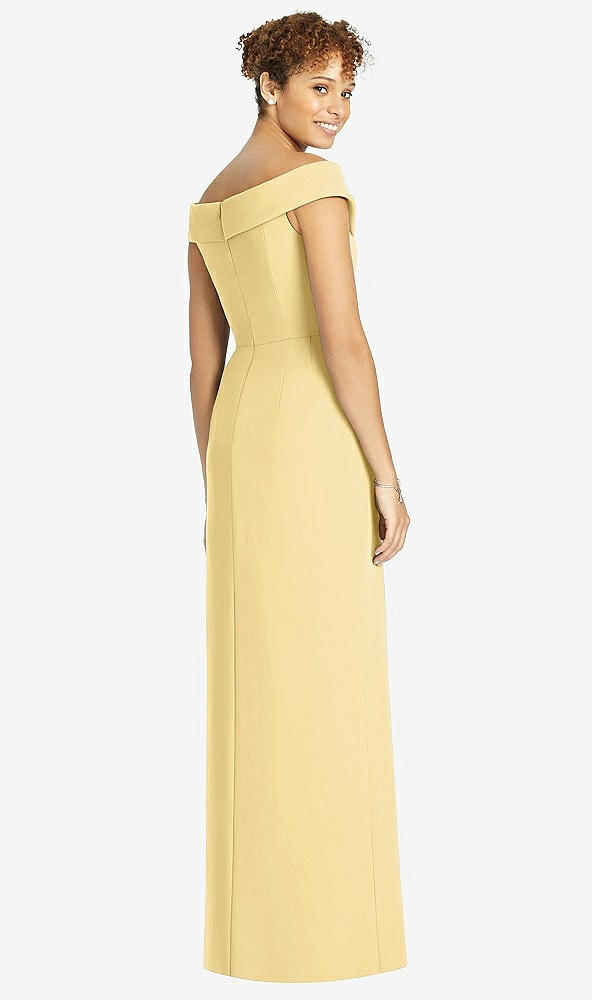 Back View - Buttercup Cuffed Off-the-Shoulder Faux Wrap Maxi Dress with Front Slit