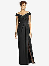 Front View Thumbnail - Black Cuffed Off-the-Shoulder Faux Wrap Maxi Dress with Front Slit