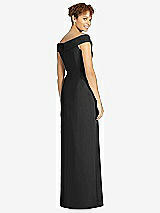 Rear View Thumbnail - Black Cuffed Off-the-Shoulder Faux Wrap Maxi Dress with Front Slit