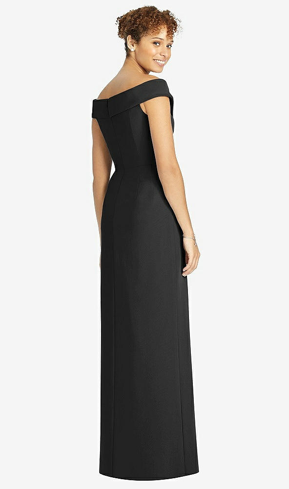 Back View - Black Cuffed Off-the-Shoulder Faux Wrap Maxi Dress with Front Slit