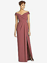 Front View Thumbnail - English Rose Cuffed Off-the-Shoulder Faux Wrap Maxi Dress with Front Slit