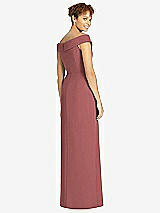 Rear View Thumbnail - English Rose Cuffed Off-the-Shoulder Faux Wrap Maxi Dress with Front Slit
