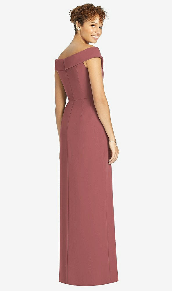 Back View - English Rose Cuffed Off-the-Shoulder Faux Wrap Maxi Dress with Front Slit