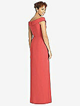 Rear View Thumbnail - Perfect Coral Cuffed Off-the-Shoulder Faux Wrap Maxi Dress with Front Slit