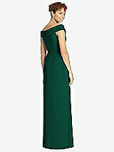 Rear View Thumbnail - Hunter Green Cuffed Off-the-Shoulder Faux Wrap Maxi Dress with Front Slit