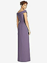 Rear View Thumbnail - Lavender Cuffed Off-the-Shoulder Faux Wrap Maxi Dress with Front Slit