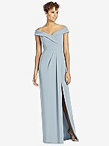 Front View Thumbnail - Mist Cuffed Off-the-Shoulder Faux Wrap Maxi Dress with Front Slit