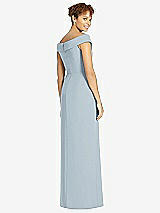 Rear View Thumbnail - Mist Cuffed Off-the-Shoulder Faux Wrap Maxi Dress with Front Slit