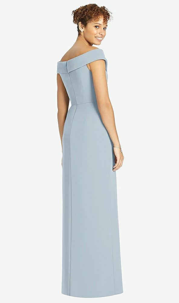 Back View - Mist Cuffed Off-the-Shoulder Faux Wrap Maxi Dress with Front Slit