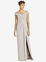 Front View Thumbnail - Oyster Cuffed Off-the-Shoulder Faux Wrap Maxi Dress with Front Slit