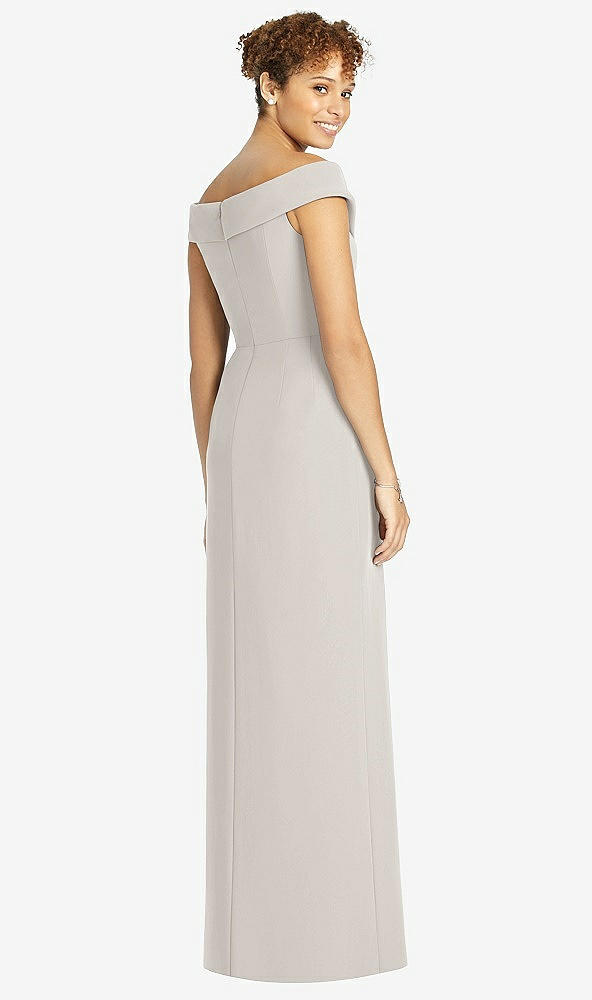 Back View - Oyster Cuffed Off-the-Shoulder Faux Wrap Maxi Dress with Front Slit