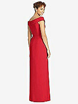Rear View Thumbnail - Parisian Red Cuffed Off-the-Shoulder Faux Wrap Maxi Dress with Front Slit