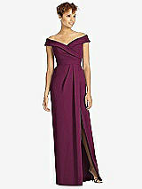 Front View Thumbnail - Ruby Cuffed Off-the-Shoulder Faux Wrap Maxi Dress with Front Slit