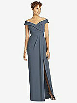 Front View Thumbnail - Silverstone Cuffed Off-the-Shoulder Faux Wrap Maxi Dress with Front Slit