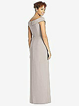 Rear View Thumbnail - Taupe Cuffed Off-the-Shoulder Faux Wrap Maxi Dress with Front Slit