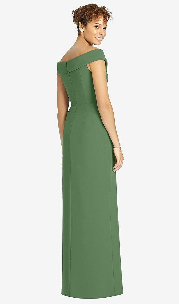Back View - Vineyard Green Cuffed Off-the-Shoulder Faux Wrap Maxi Dress with Front Slit