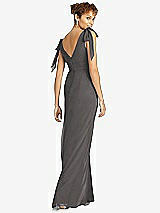 Rear View Thumbnail - Caviar Gray Bow-Shoulder Sleeveless Deep V-Back Mermaid Dress