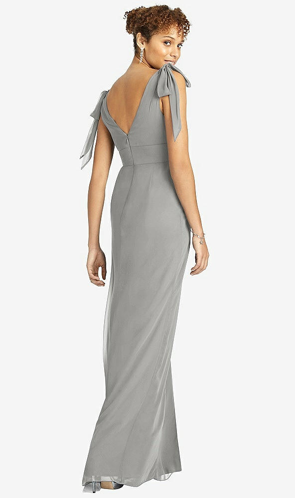 Back View - Chelsea Gray Bow-Shoulder Sleeveless Deep V-Back Mermaid Dress