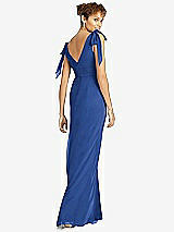 Rear View Thumbnail - Classic Blue Bow-Shoulder Sleeveless Deep V-Back Mermaid Dress