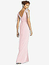 Rear View Thumbnail - Ballet Pink Bow-Shoulder Sleeveless Deep V-Back Mermaid Dress