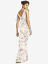 Rear View Thumbnail - Blush Garden Bow-Shoulder Sleeveless Deep V-Back Mermaid Dress