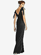 Rear View Thumbnail - Black Bow-Shoulder Sleeveless Deep V-Back Mermaid Dress