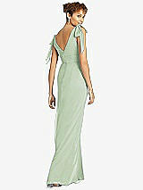 Rear View Thumbnail - Celadon Bow-Shoulder Sleeveless Deep V-Back Mermaid Dress